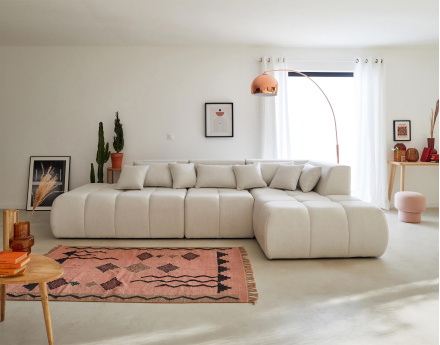 Canapé modulable d'angle droit 5 places en tissu Caracas