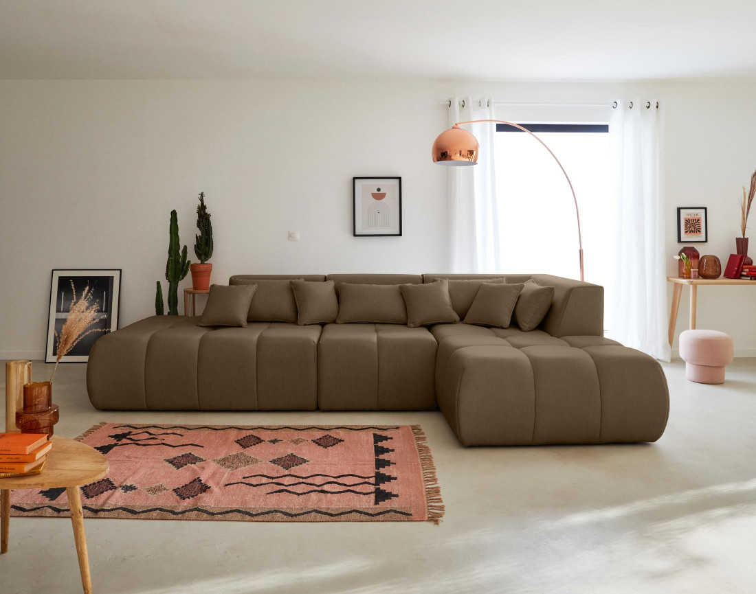 Canapé modulable d'angle droit 5 places en tissu Caracas