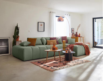 Canapé modulable d'angle droit 5 places en tissu Caracas