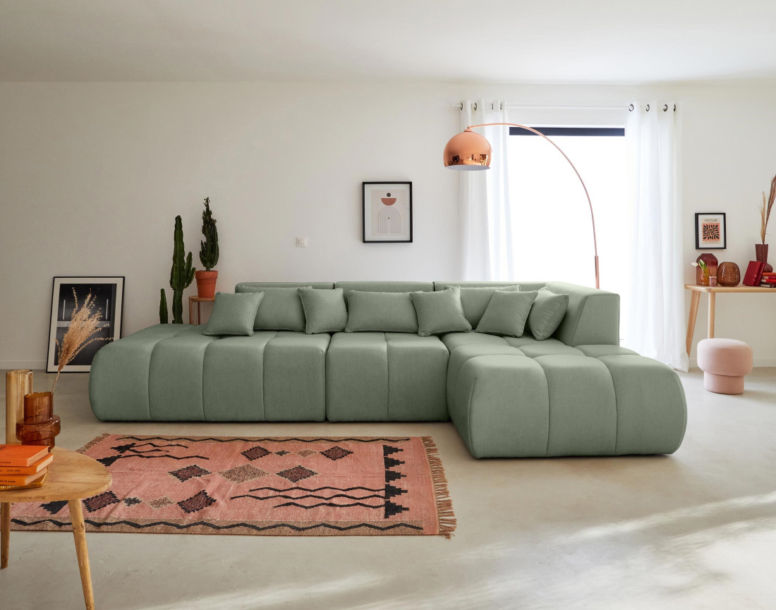 Canapé modulable d'angle droit 5 places en tissu Caracas