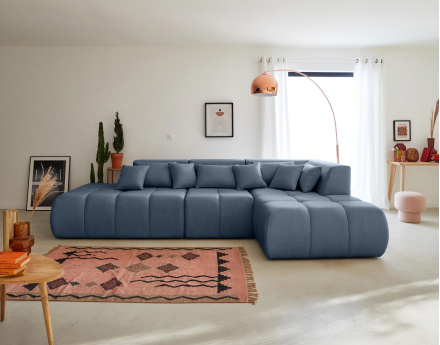 Canapé modulable d'angle droit 5 places en tissu Caracas