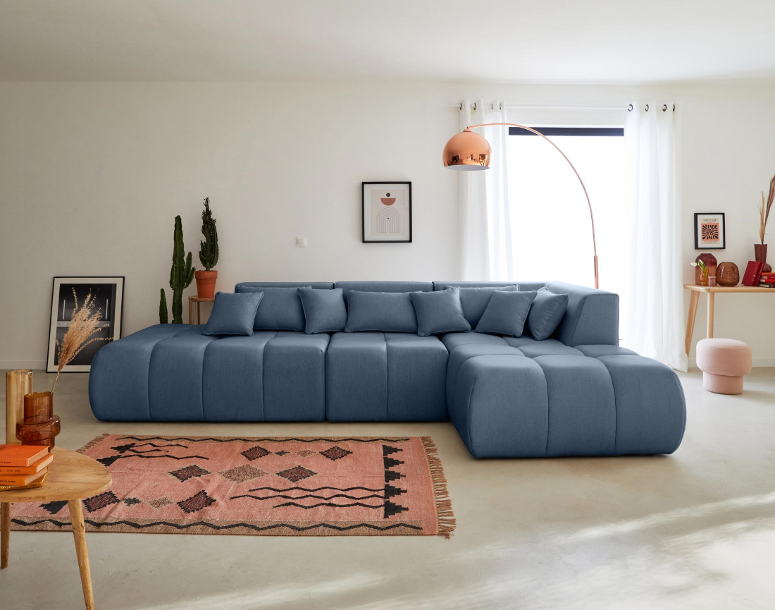 Canapé modulable d'angle droit 5 places en tissu Caracas