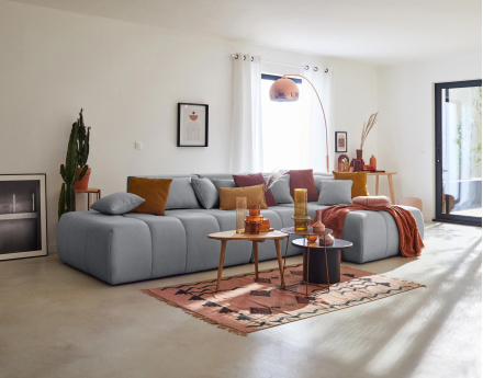 Canapé modulable d'angle droit 5 places en tissu Caracas