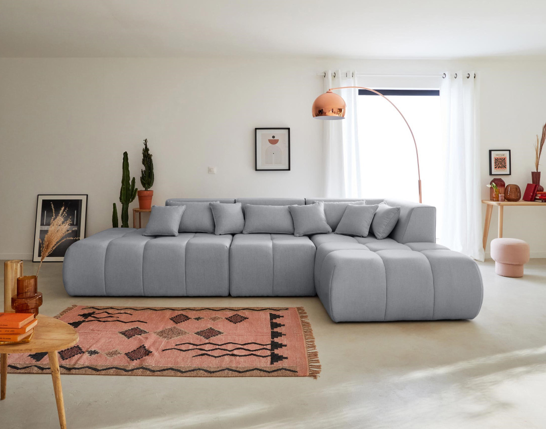 Canapé modulable d'angle droit 5 places en tissu Caracas