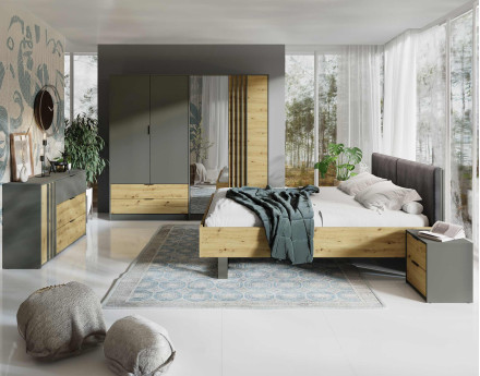 Lit 160x200 cm en bois et velours côtelé Nicosie