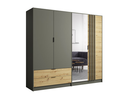 Armoire avec miroir bois et gris 220x203 cm Nicosie