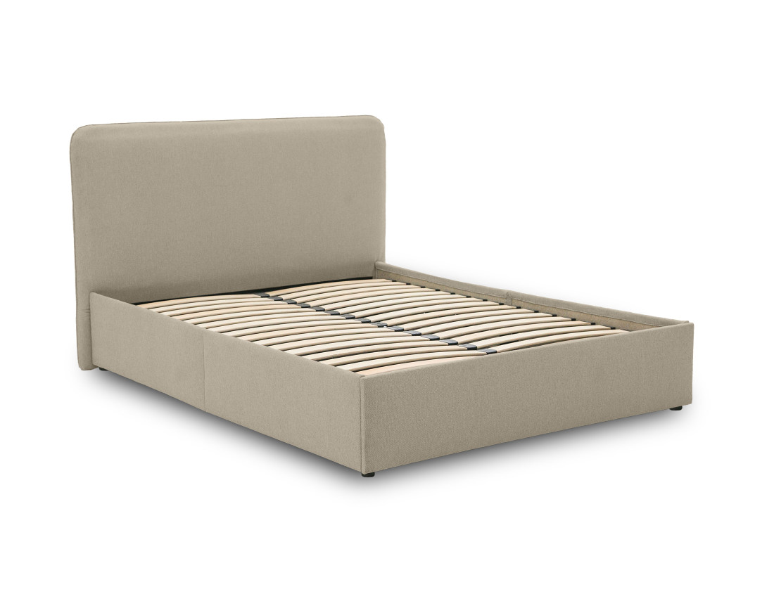 Lit coffre 140x190 cm avec sommier inclus en tissu Goyave