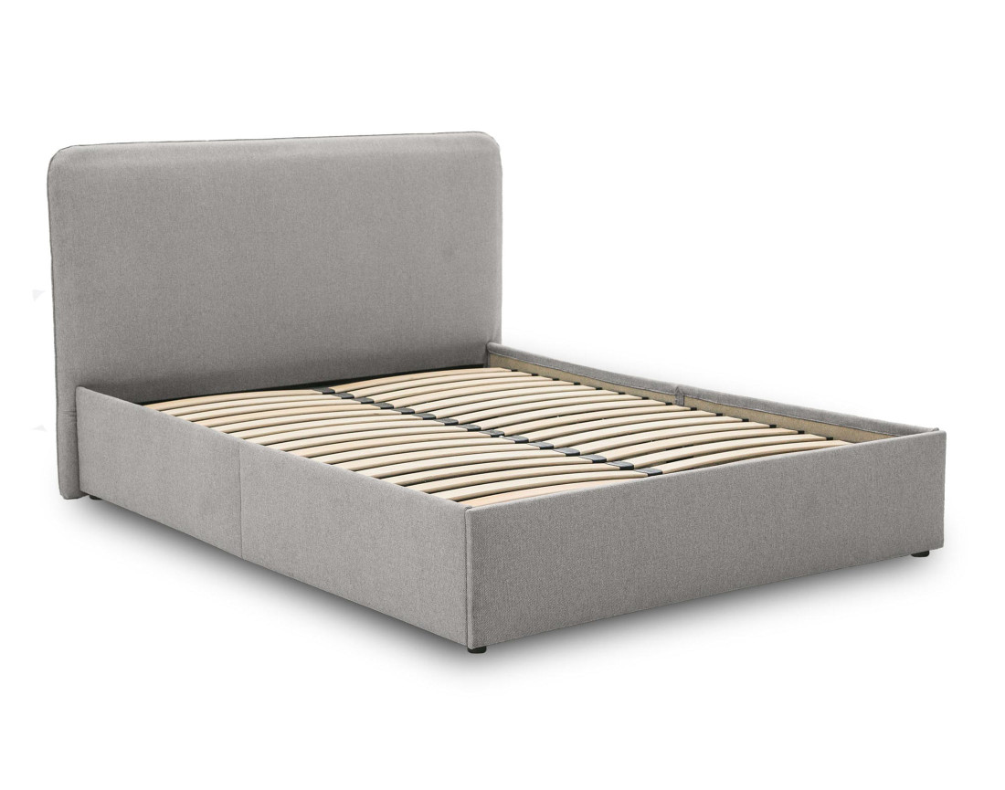 Lit coffre 160x200 cm avec sommier inclus en tissu Goyave