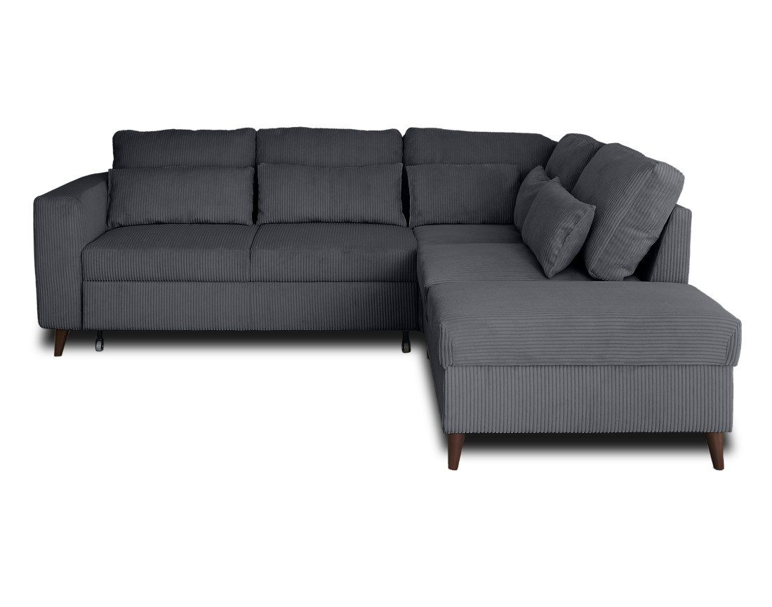 Canapé d'angle réversible 5 places convertible avec coffre en velours côtelé - Aubépine