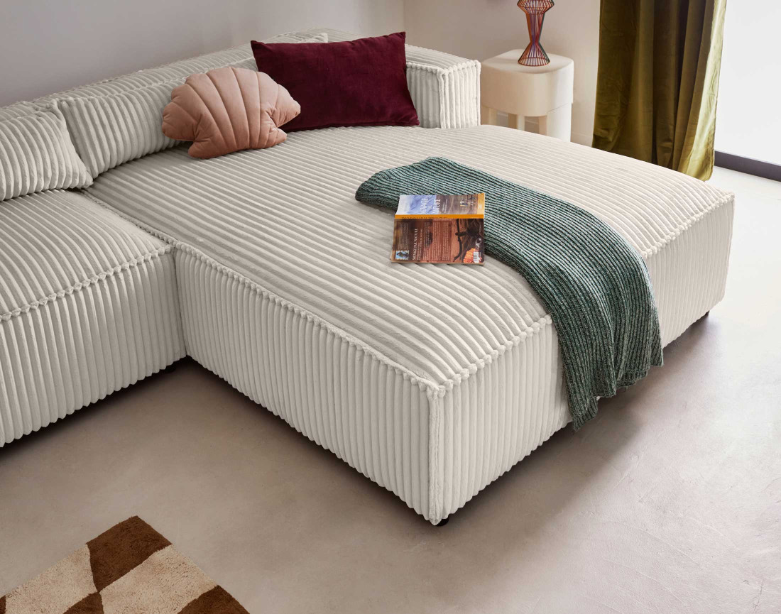 Canapé d'angle droit 4 places en velours côtelé grosses côtes Ela