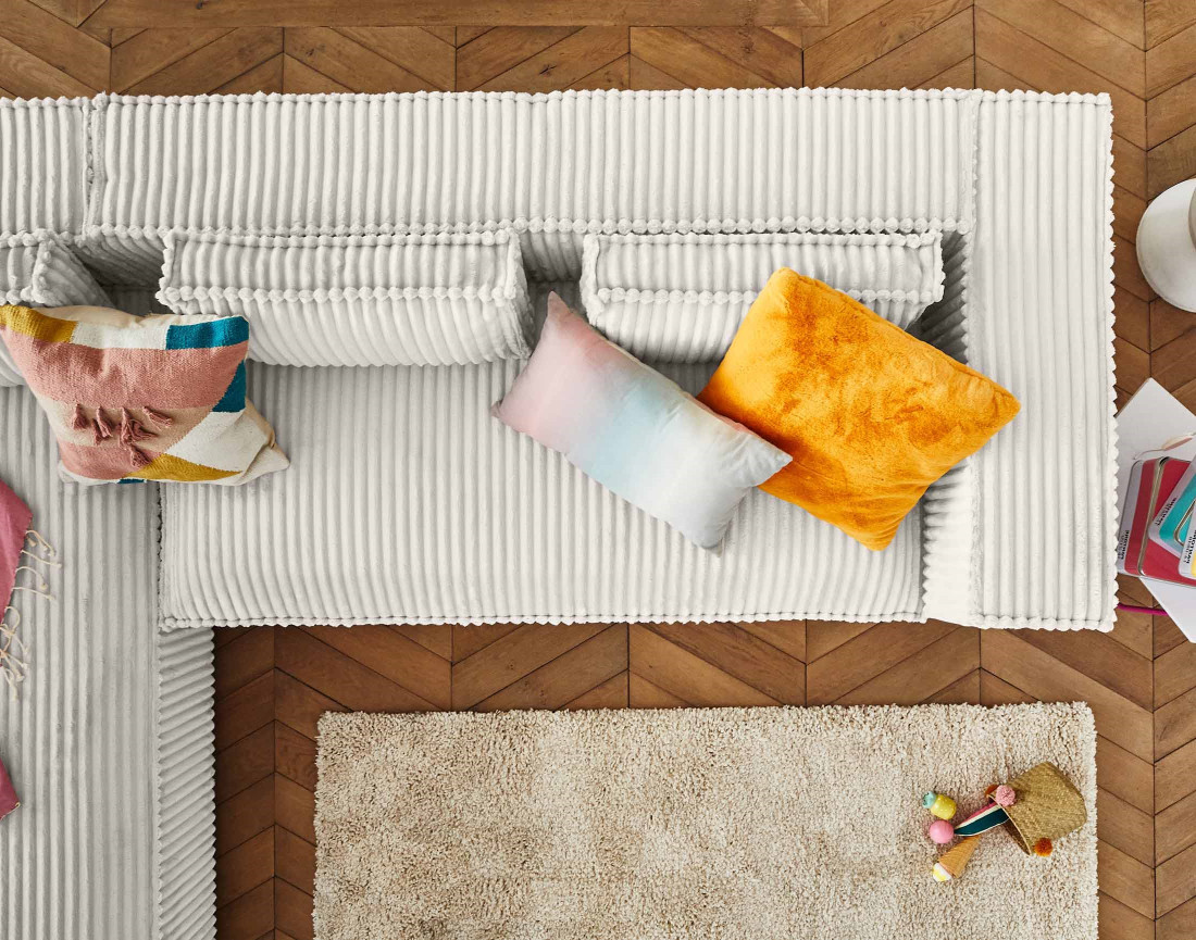 Canapé d'angle gauche 4 places en velours côtelé grosses côtes Stella