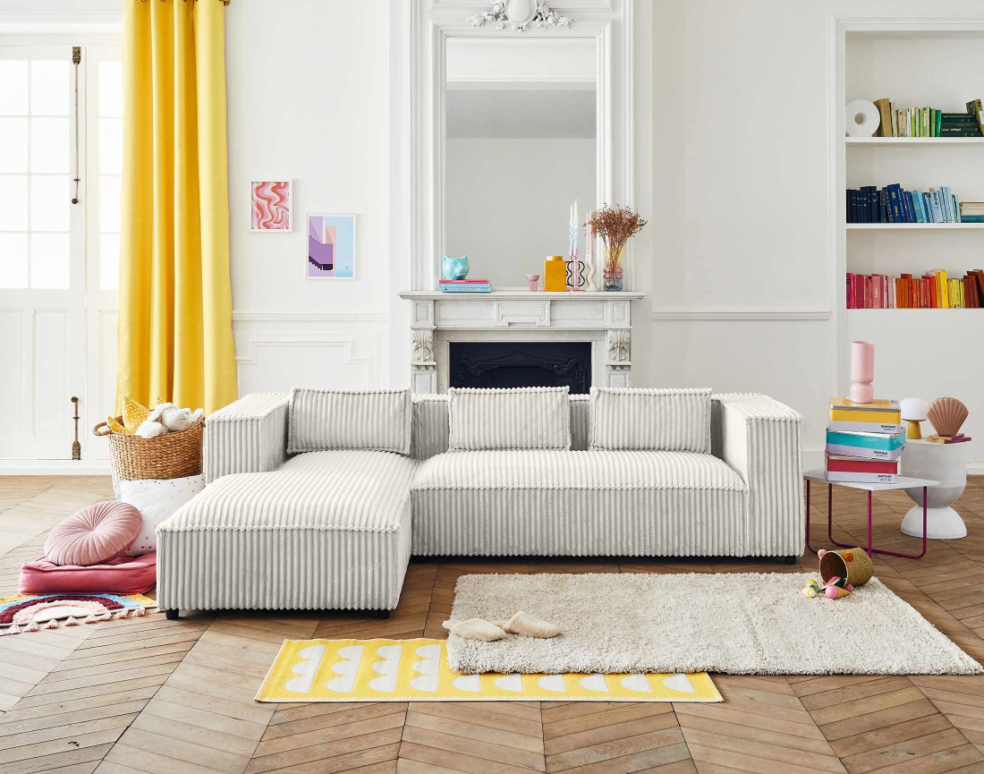 Canapé d'angle gauche 4 places en velours côtelé grosses côtes Stella