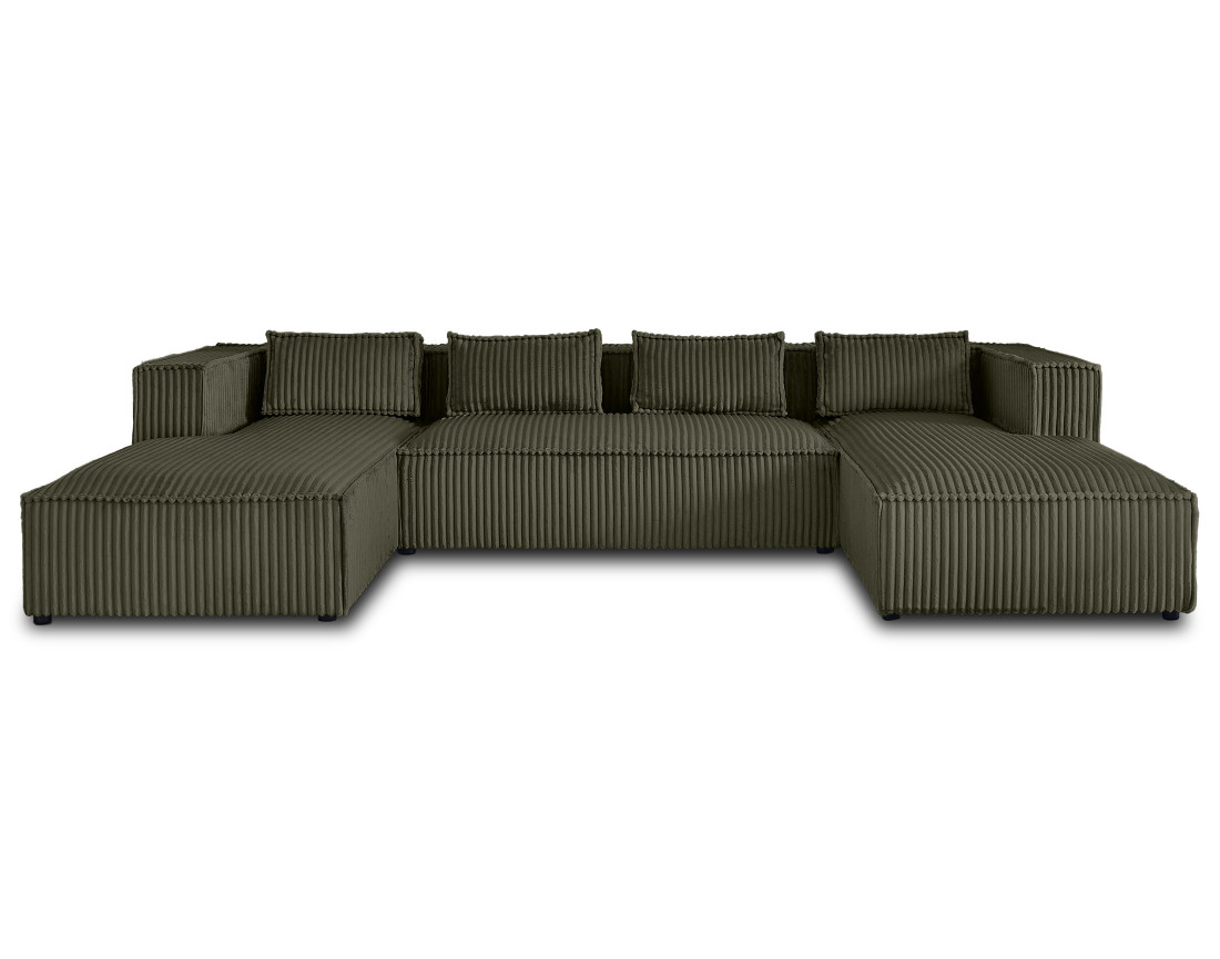 Canapé panoramique en U 7 places en velours côtelé grosses côtes Stella