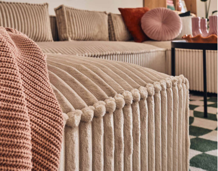 Canapé panoramique en U 7 places en velours côtelé grosses côtes Stella