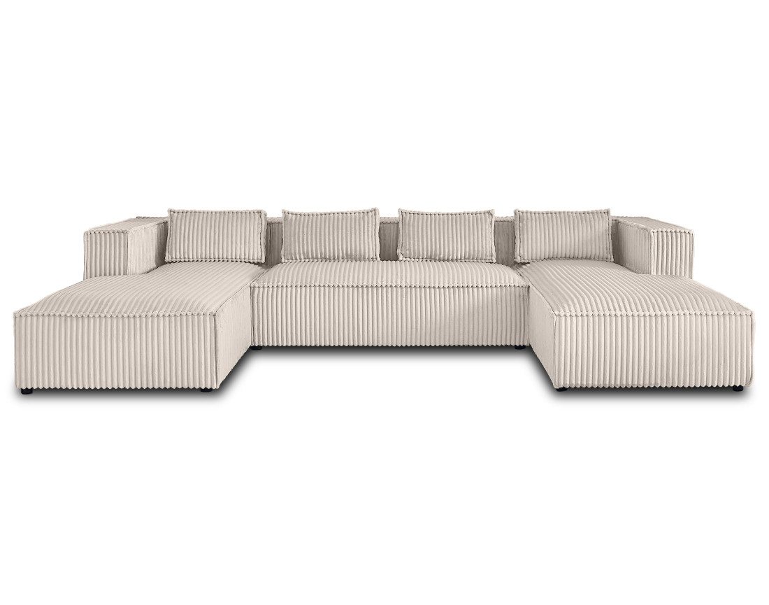 Canapé panoramique en U 7 places en velours côtelé grosses côtes Stella