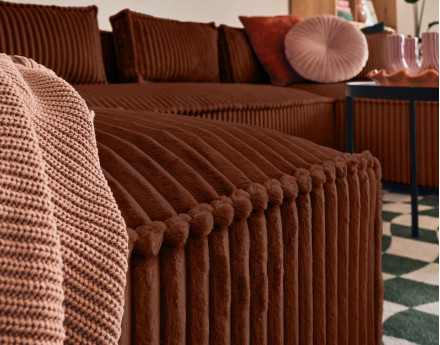 Canapé panoramique en U 7 places en velours côtelé grosses côtes Stella