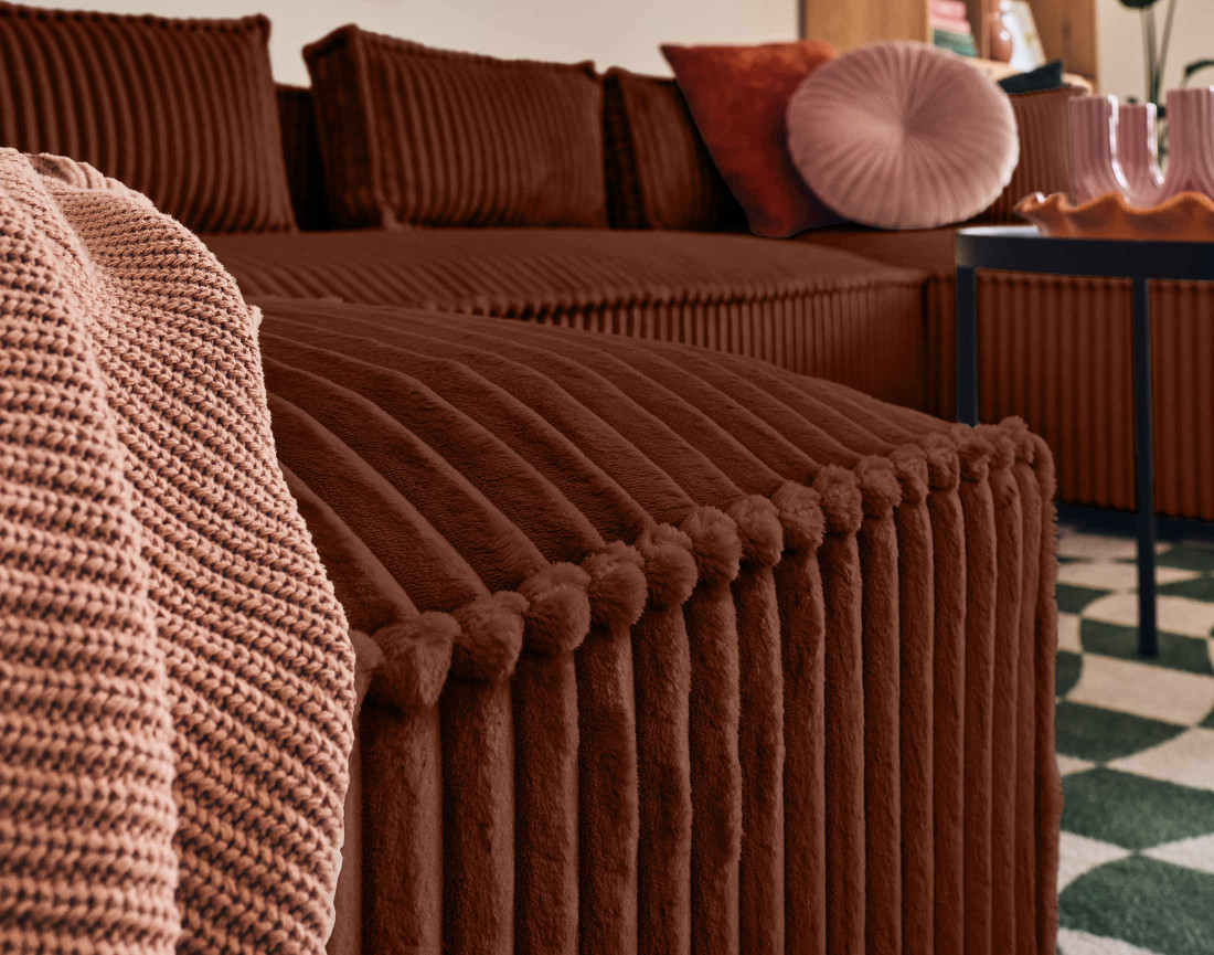 Canapé panoramique en U 7 places en velours côtelé grosses côtes Stella