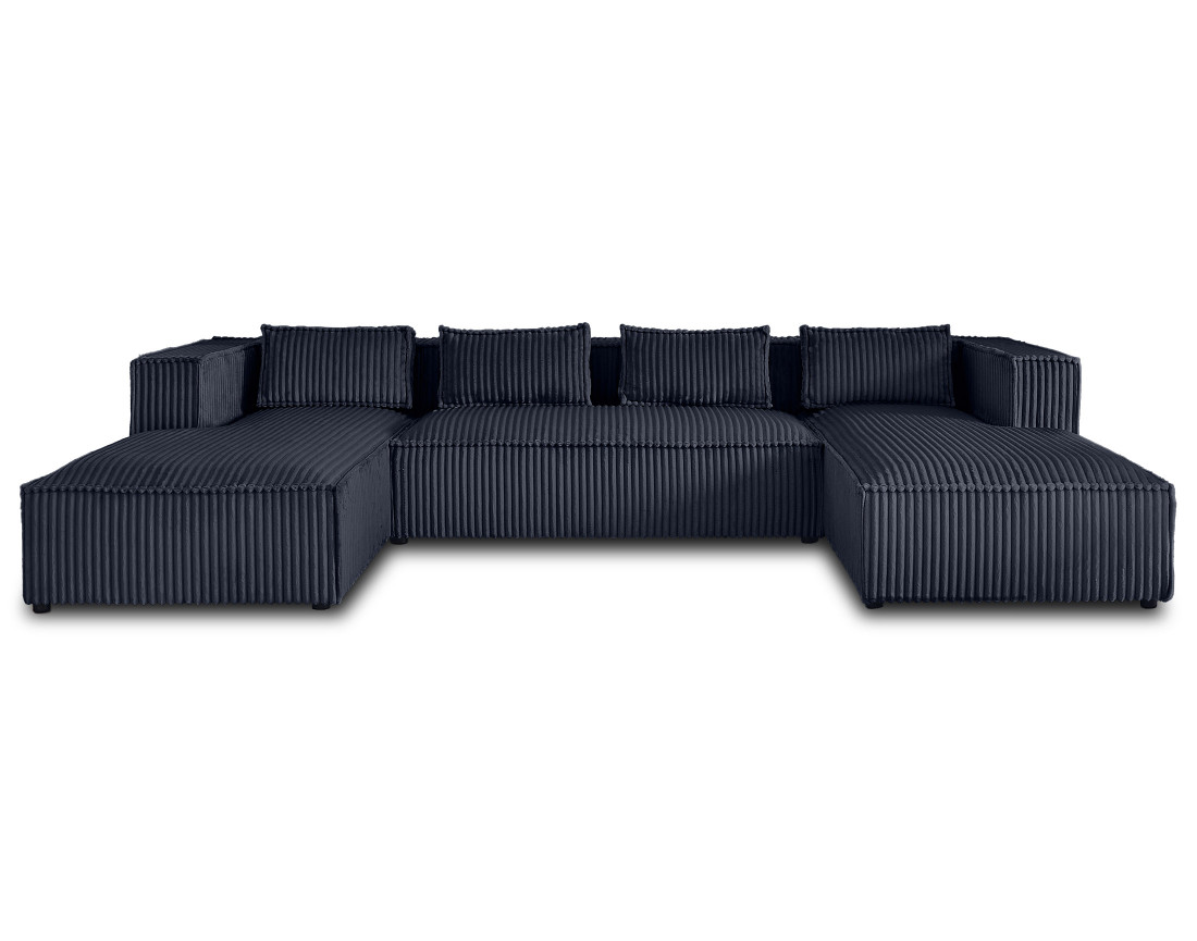 Canapé panoramique en U 7 places en velours côtelé grosses côtes Stella