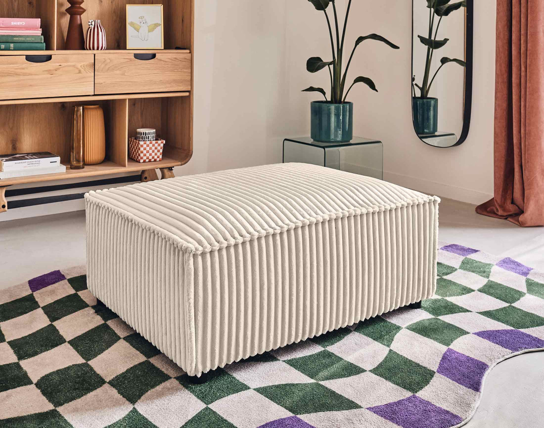 Pouf en velours côtelé grosses côtes Stella