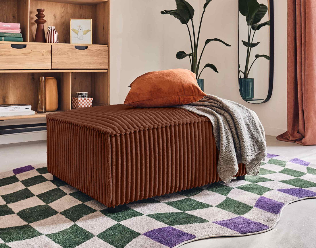 Pouf en velours côtelé grosses côtes Stella