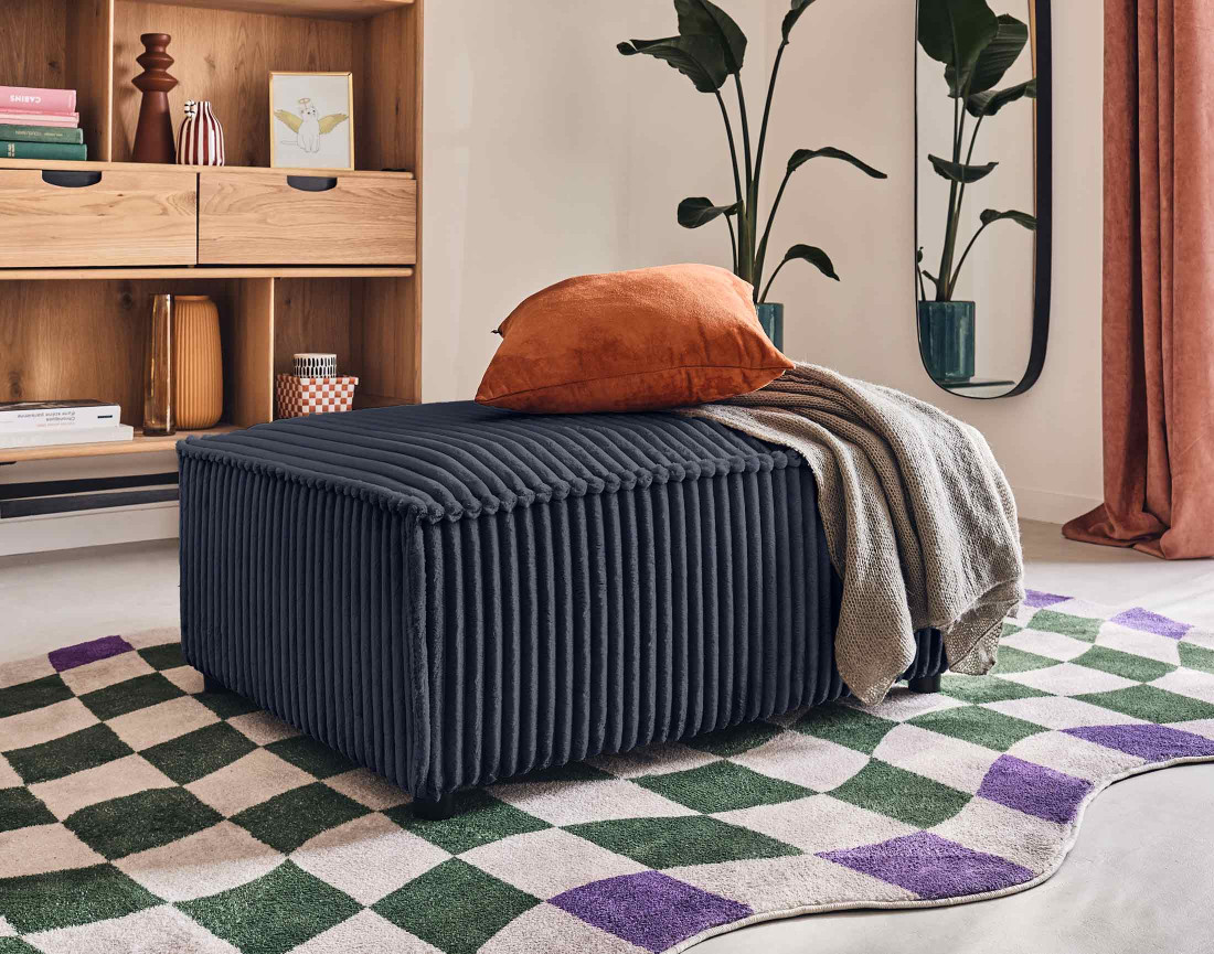 Pouf en velours côtelé grosses côtes Stella