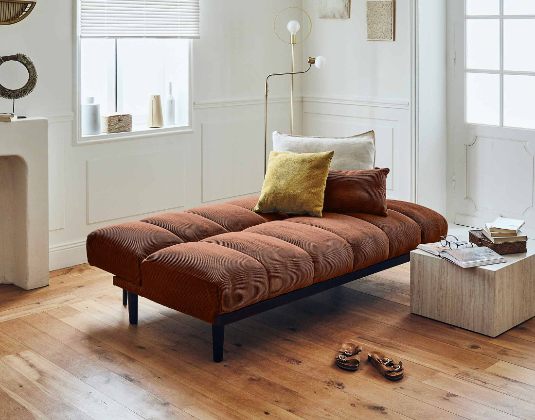 Canapé convertible clic-clac 2 places en velours côtelé Samarra