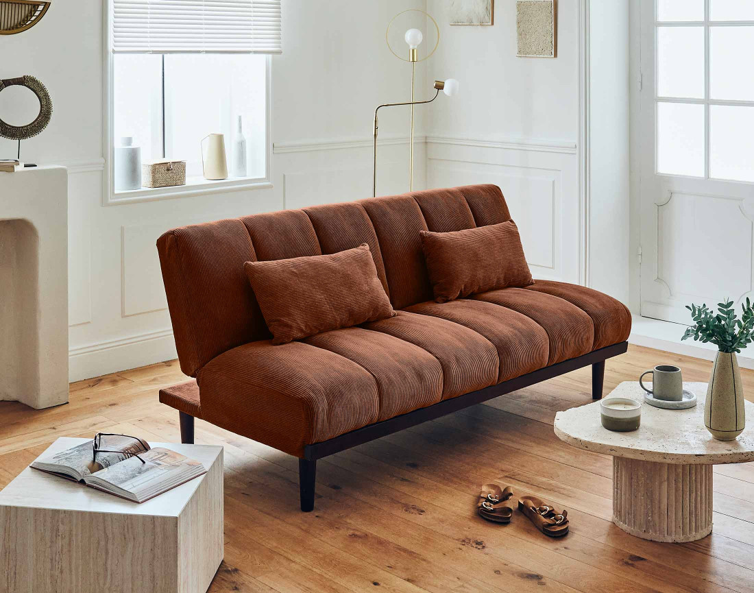 Canapé convertible clic-clac 2 places en velours côtelé Samarra