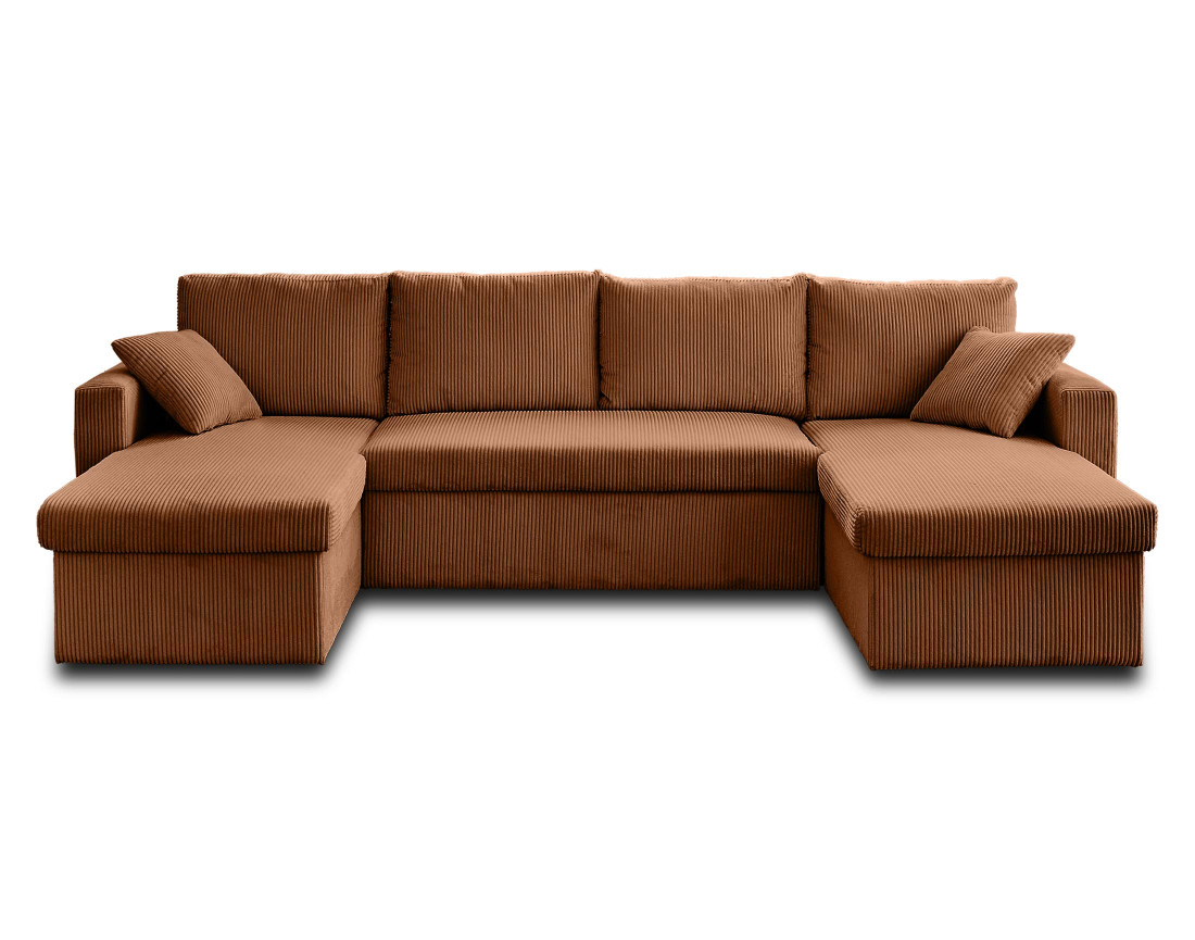 Canapé panoramique en U 7 places convertible avec coffre en velours côtelé Cyrus