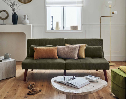 Canapé convertible clic-clac 2 places en velours côtelé Philae