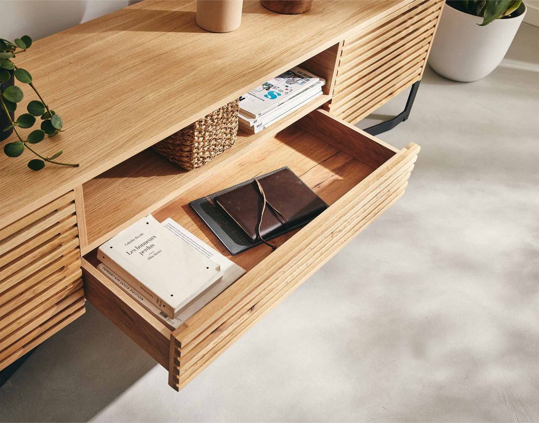 Meuble TV bois et noir 2 portes, 1 tiroir et 1 niche 200 cm Medellin