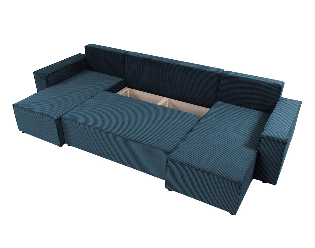 Canapé panoramique en U 7 places convertible avec coffre en velours côtelé Cezanne