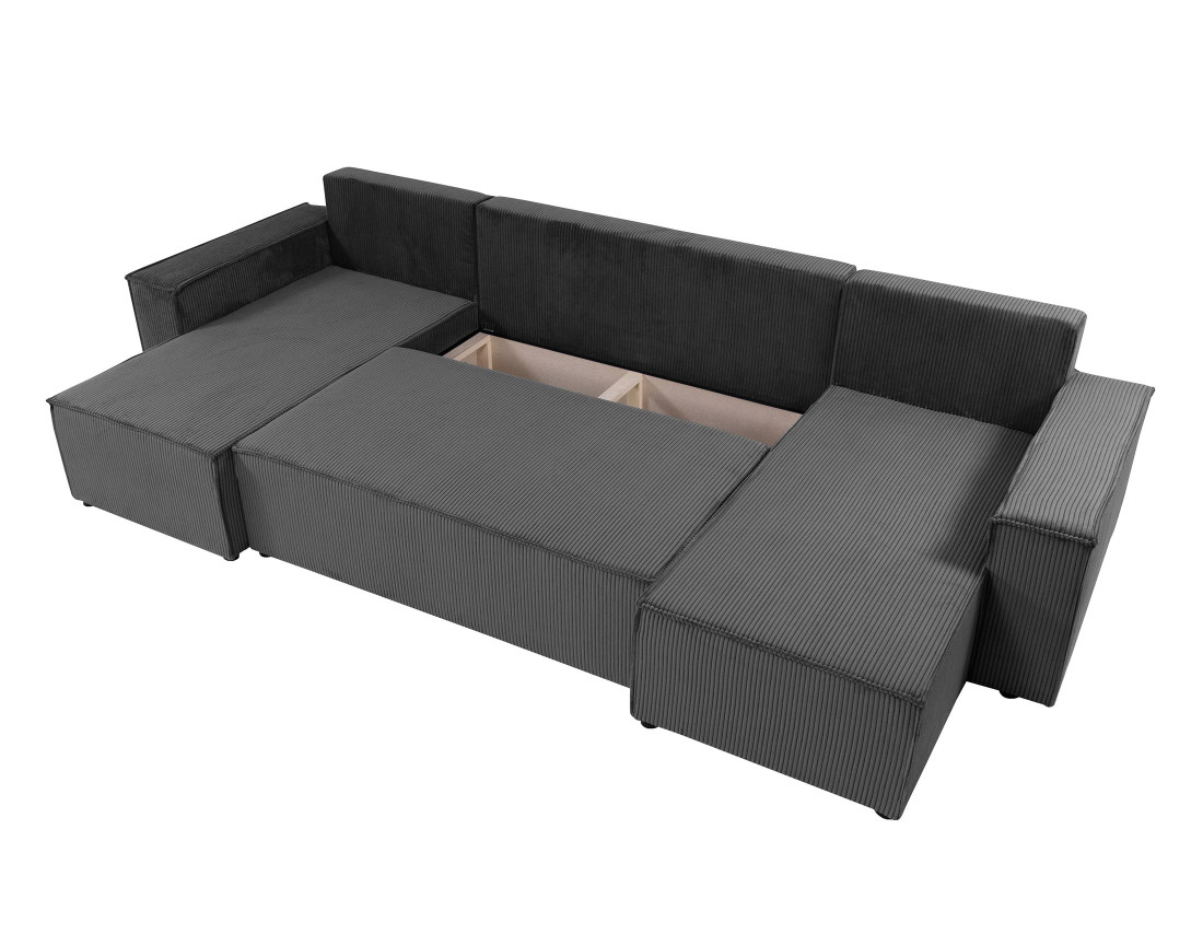 Canapé panoramique en U 7 places convertible avec coffre en velours côtelé Cezanne