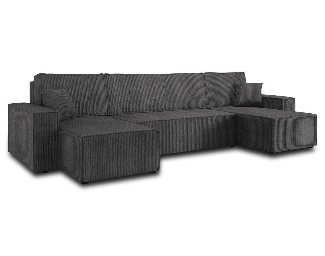 Canapé panoramique en U 7 places convertible avec coffre en velours côtelé Cezanne