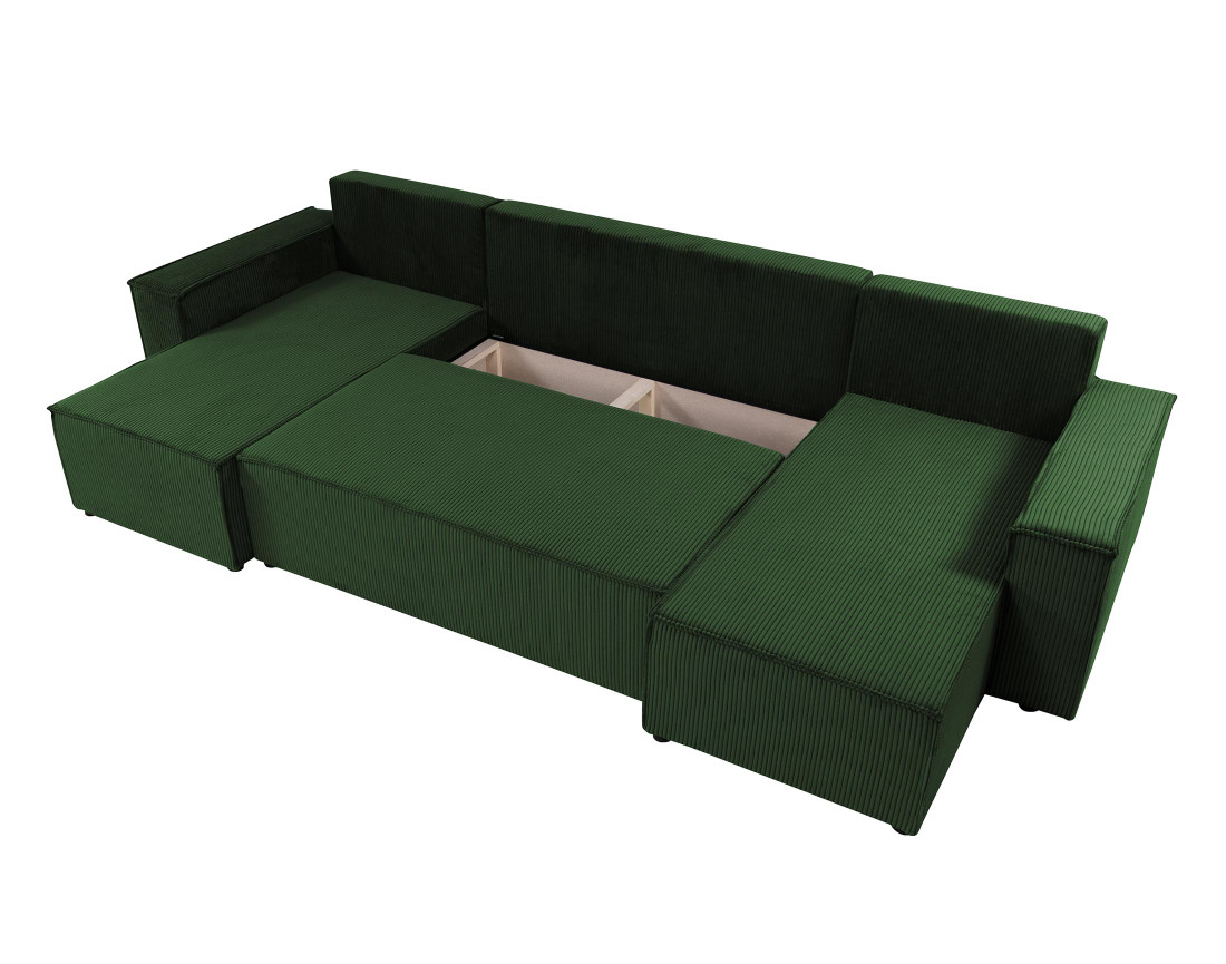 Canapé panoramique en U 7 places convertible avec coffre en velours côtelé Cezanne