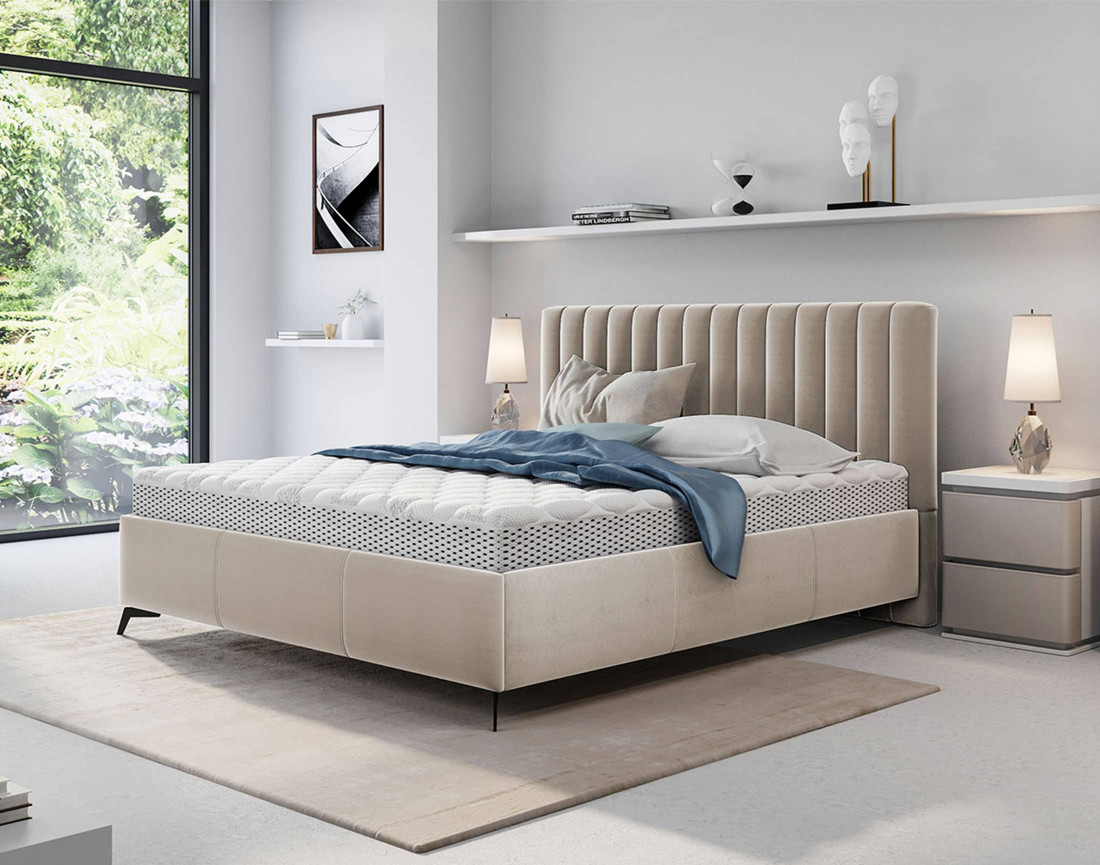 Lit coffre 180x200 cm sommier inclus en velours Mendoza