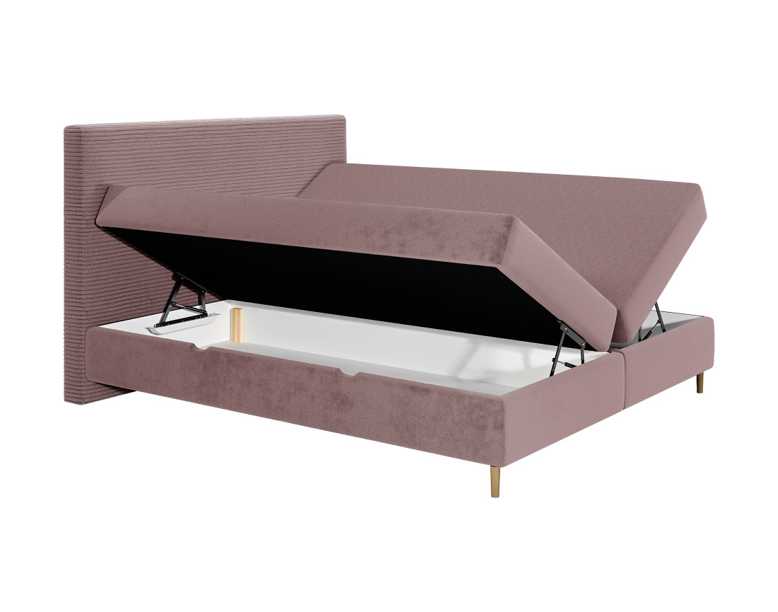 Lit boxspring 140x200 cm coffres et surmatelas inclus en velours côtelé Rafaela