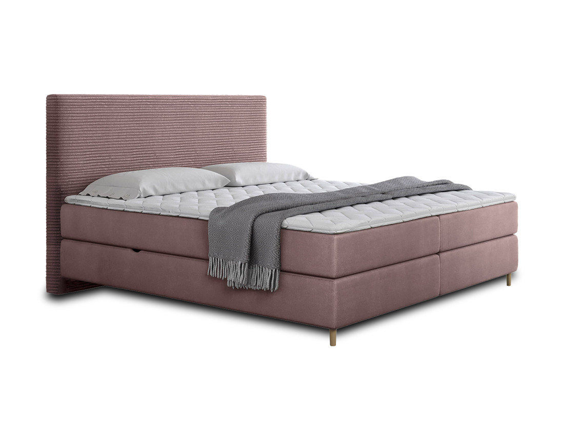 Lit boxspring 140x200 cm coffres et surmatelas inclus en velours côtelé Rafaela