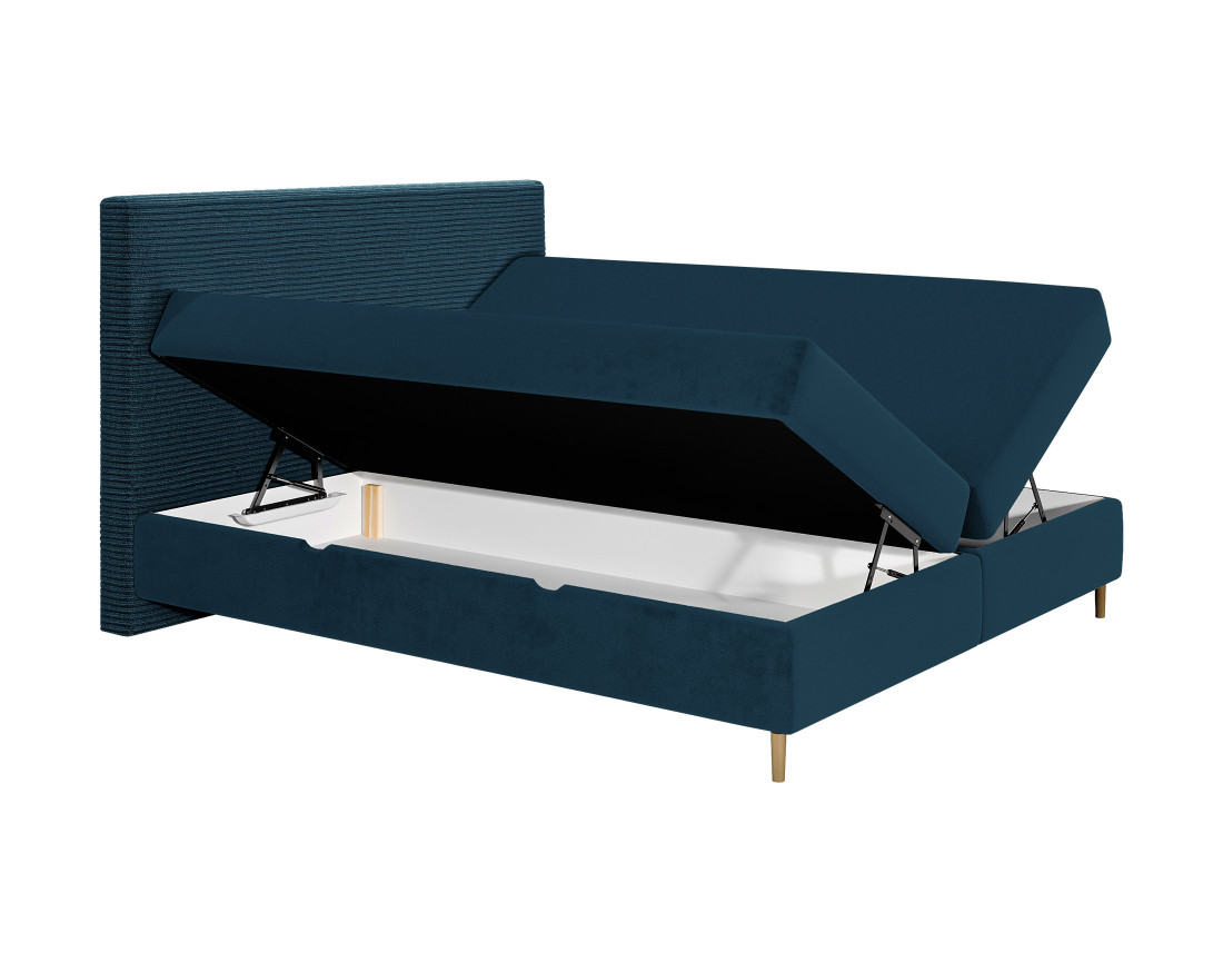 Lit boxspring 140x200 cm coffres et surmatelas inclus en velours côtelé Rafaela