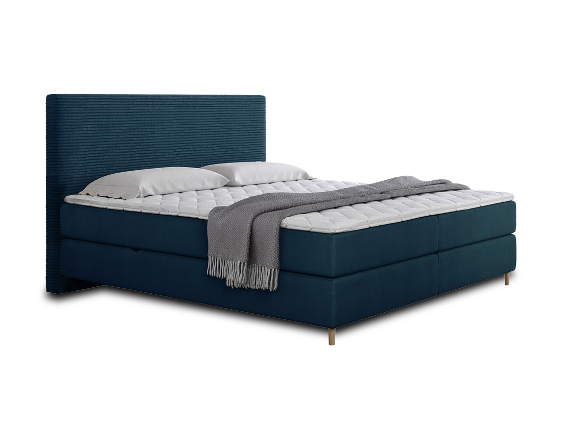 Lit boxspring 140x200 cm coffres et surmatelas inclus en velours côtelé Rafaela