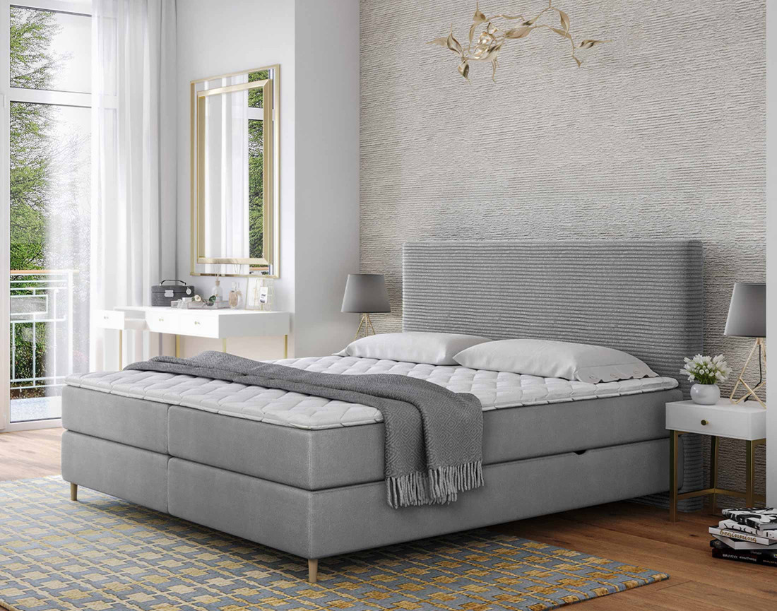 Lit boxspring 140x200 cm coffres et surmatelas inclus en velours côtelé Rafaela