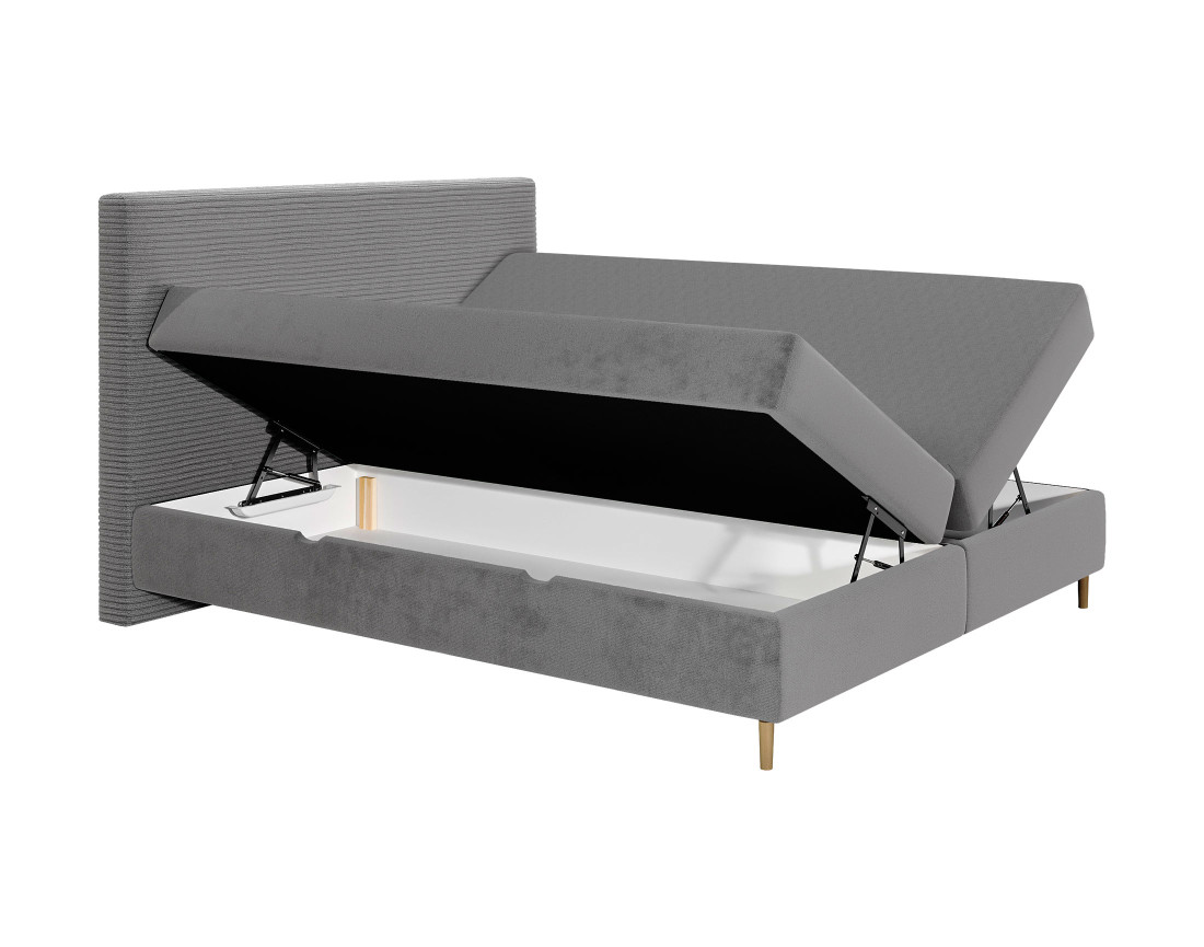 Lit boxspring 140x200 cm coffres et surmatelas inclus en velours côtelé Rafaela