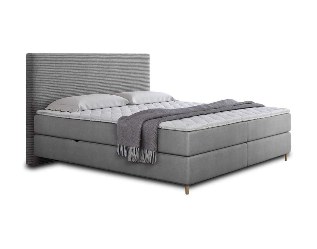 Lit boxspring 140x200 cm coffres et surmatelas inclus en velours côtelé Rafaela