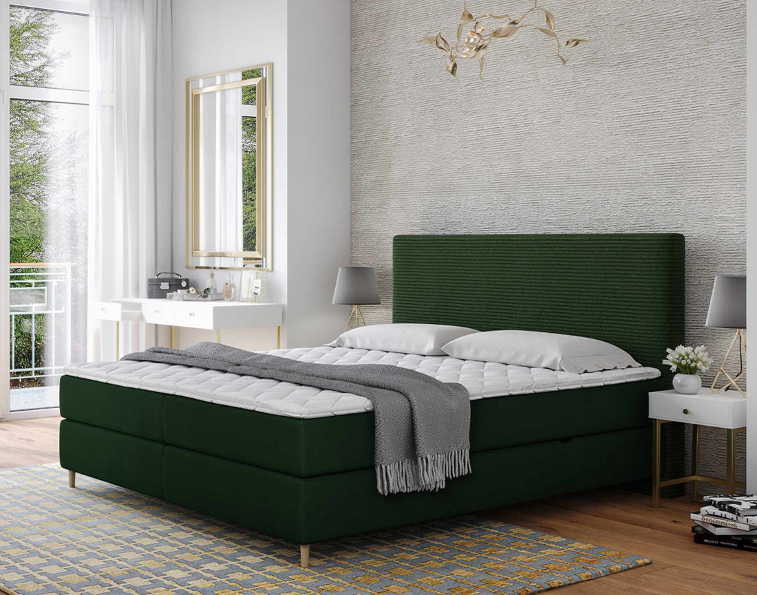 Lit boxspring 140x200 cm coffres et surmatelas inclus en velours côtelé Rafaela