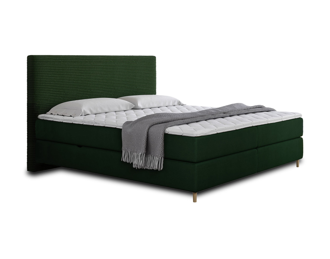 Lit boxspring 140x200 cm coffres et surmatelas inclus en velours côtelé Rafaela