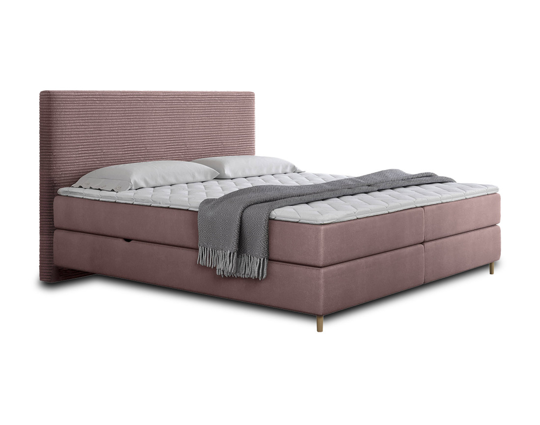 Lit boxspring 160x200 cm coffres et surmatelas inclus en velours côtelé Rafaela