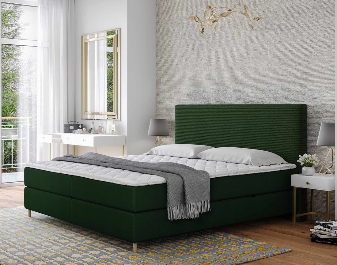 Lit boxspring 160x200 cm coffres et surmatelas inclus en velours côtelé Rafaela