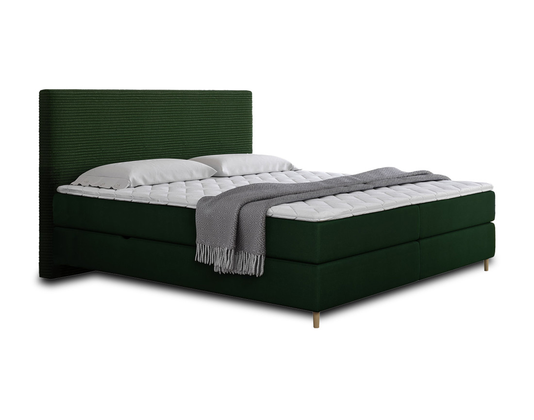 Lit boxspring 160x200 cm coffres et surmatelas inclus en velours côtelé Rafaela