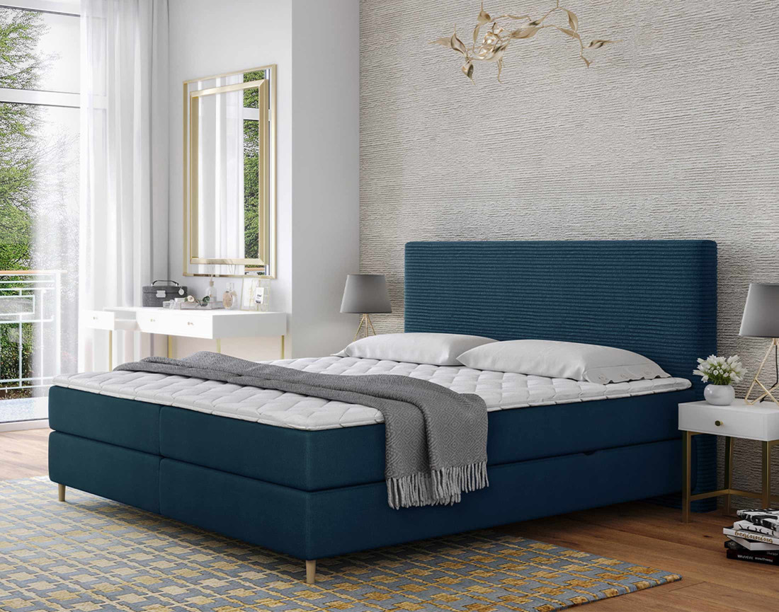 Lit boxspring 180x200 cm coffres et surmatelas inclus en velours côtelé Rafaela