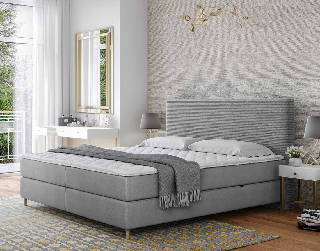 Lit boxspring 180x200 cm coffres et surmatelas inclus en velours côtelé Rafaela