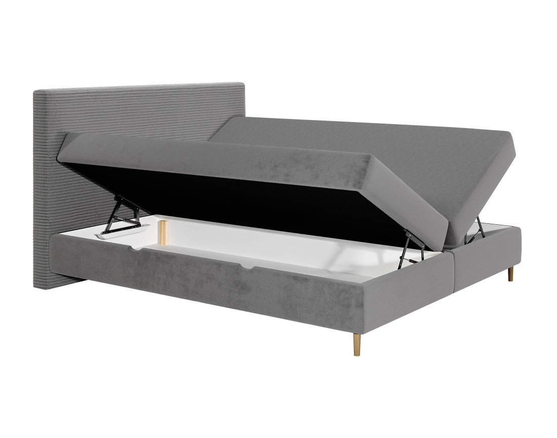 Lit boxspring 180x200 cm coffres et surmatelas inclus en velours côtelé Rafaela